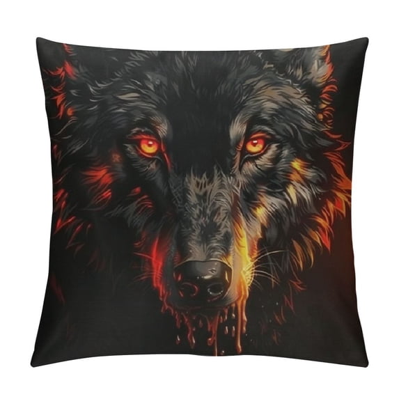 Autua Wolf Gothic Style Graphic Decorative Throw Pillow Cover for Home Decor, Cotton Linen Cushion Case for Couch, Living Room, Bed, Sofa - 1PC 12x12in