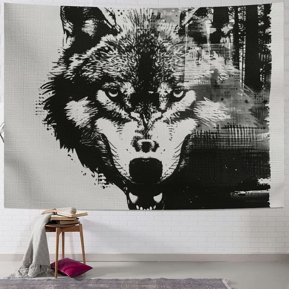 Autua Wolf Tapestry Wall Hanging Unique Style Graphic Home Decor Art for Living Room Bedroom Farmhouse Dorm 50x40inch