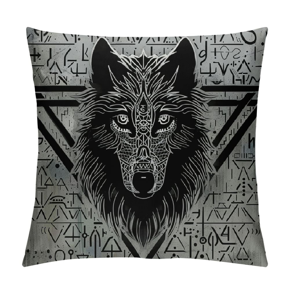 Autua Wolf Triangle Symbols Graphic Decorative Cushion Pillow Cover for ...