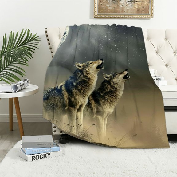 Autua Wolfs Moon Fantasy Art Flannel Blanket Soft Fleece Blanket for All Seasons Sofa Decor Gifts Blanket 40x50in