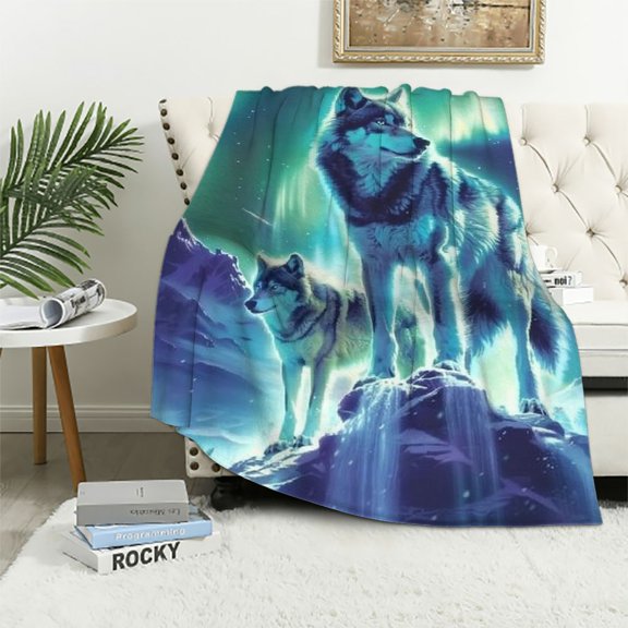 Autua Wolfs Mountain Aurora Lights Soft Fleece Blanket Lightweight Throw Blanket All Seasons Sofa Decor Cow Gifts Blanket Excellent Hand Feel Blanket for Bed 40x50in