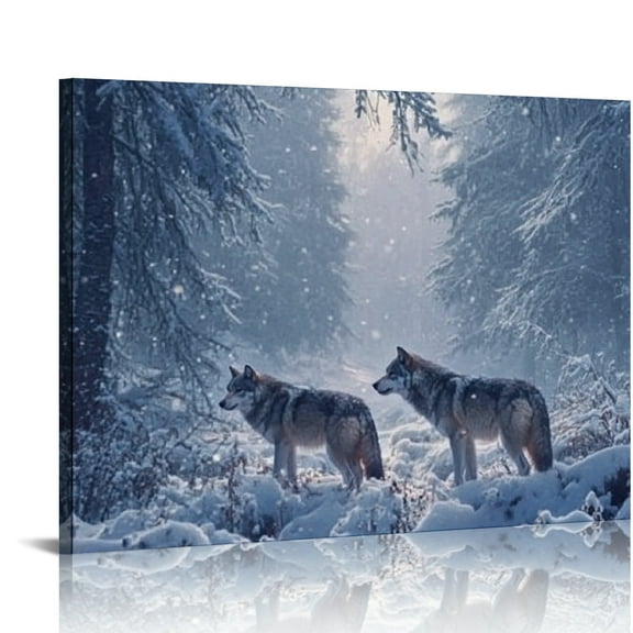 Autua Wolves Snow Forest Canvas Wall Decor Ready To Hang Art 16x12in