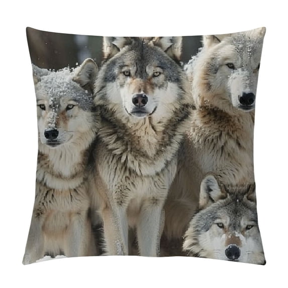 Autua Wolves Snow Wildlife Graphic Decorative Throw Pillow Cover for Home Couch Living Room Bed - Winter Theme - 1PC 22x22in