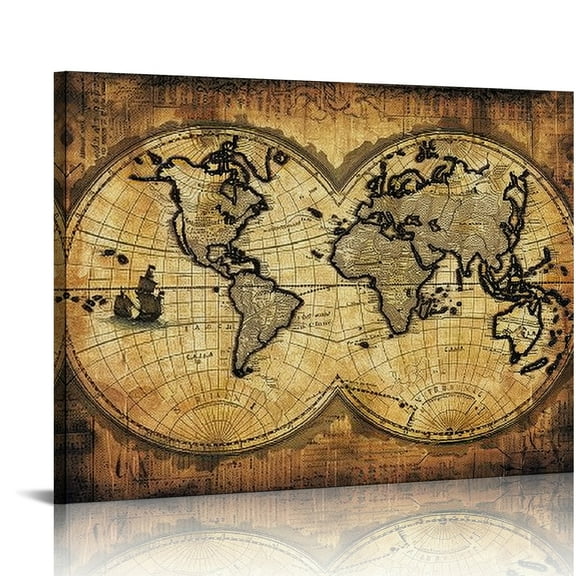 Autua World Map Canvas Wall Art Ready to Hang Home Decor 24x36 20x16in