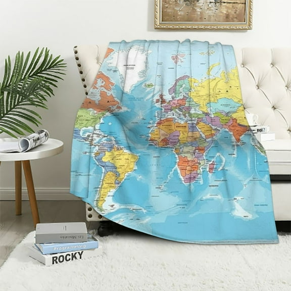 Autua World Map Countries Major Cities Warm Lightweight Blanket Soft Fleece Throw Blanket for Living Rooms Sofa Decor All Seasons Excellent Hand Feel 40x50in
