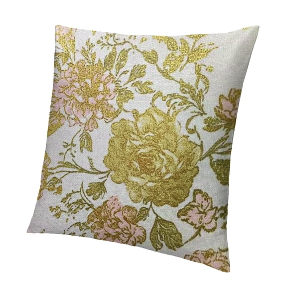 Autua Yellow Floral Pillow Covers, Vintage Chinoiserie Flower Decorative Throw Pillow Covers Outdoor Linen Farmhouse Decor Pillowcase for Home Sofa 12x12in