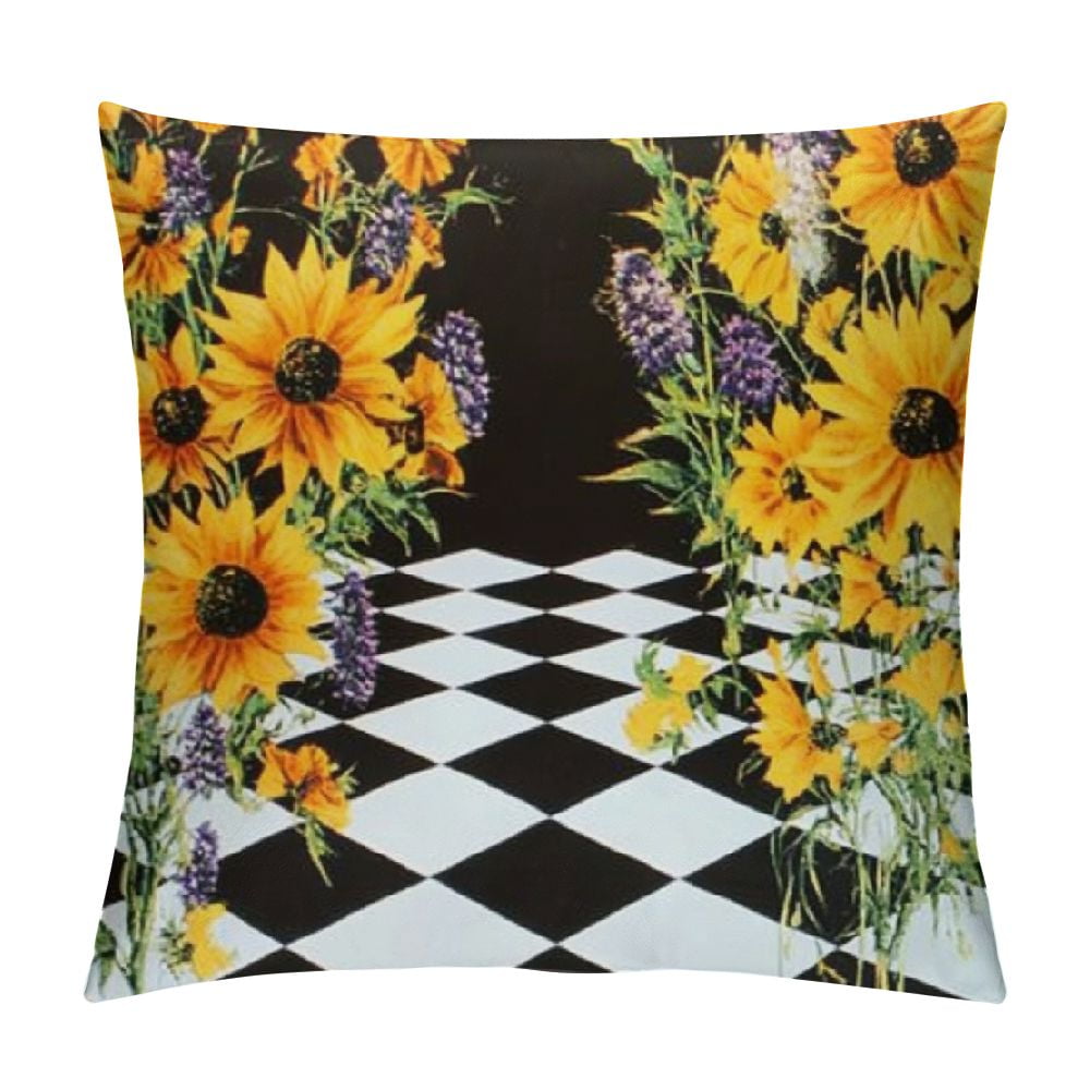 Autua Yellow Flowers Graphic Decorative Cushion Throw Pillow Cover Home Couch Living Room Bed