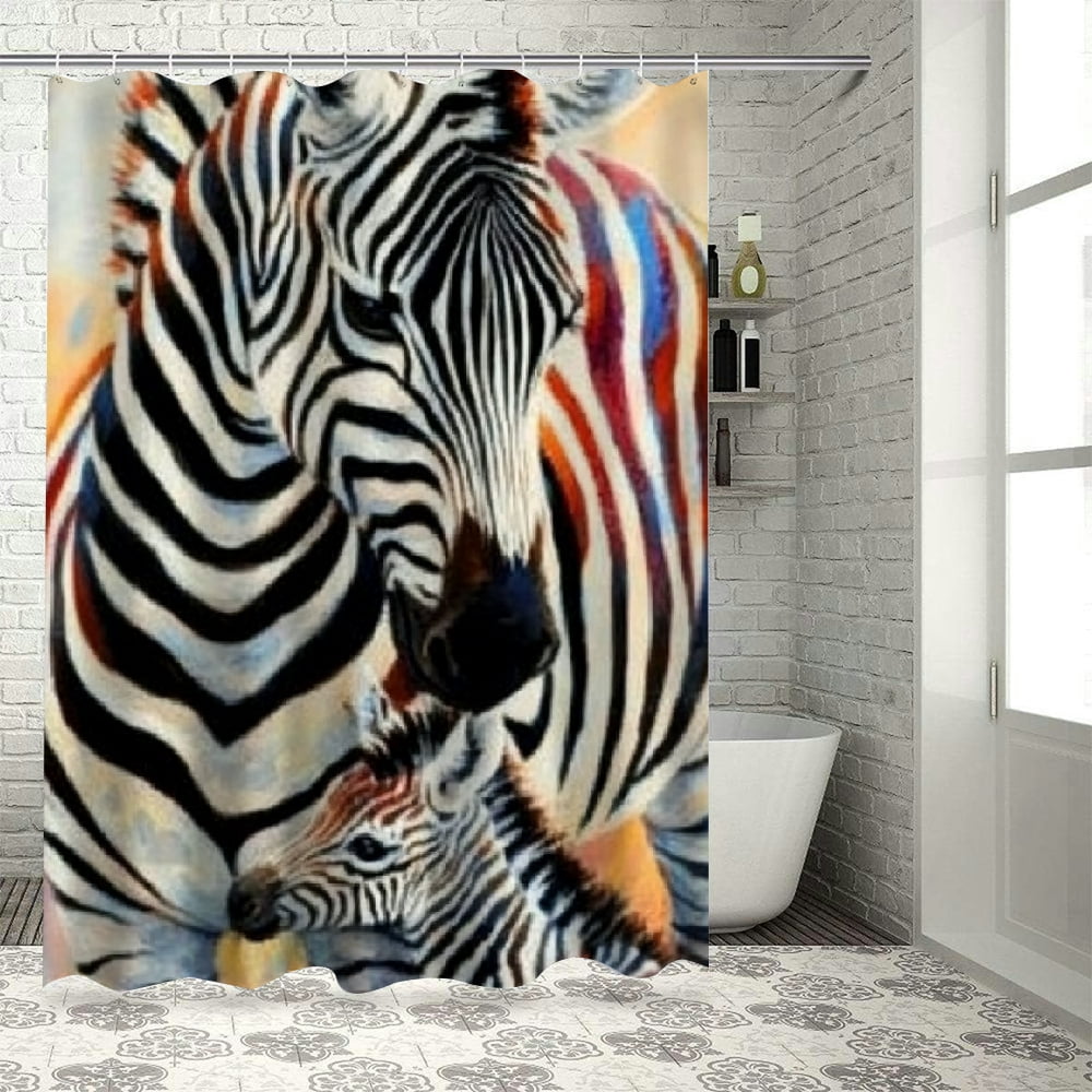 Autua Zebra Mother Baby Washable Shower Curtain 100% Polyester Home ...