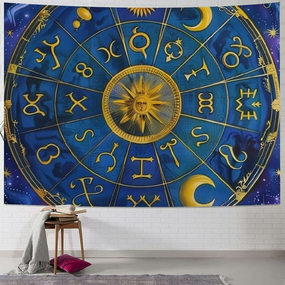 Autua Zodiac Wheel Zodiac Signs Stars Tapestry Wall Hanging Unique Style Graphic Tapestries Home Wall Decor Art for Living Room Bedroom Apartment Farmhouse Dorm 40x30inch