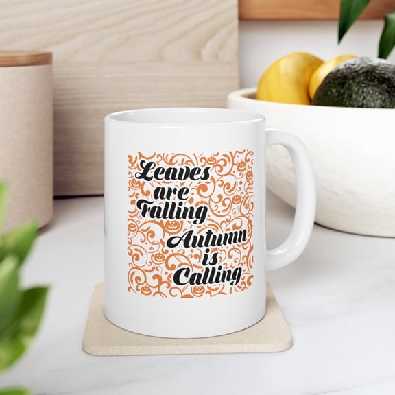Autumn 11 oz Coffee Mug - Leaves Are Falling White Ceramic Gift