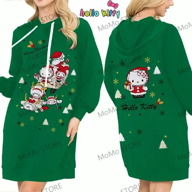 Autumn 3D Print Women's Hoodie Dress Winter Hello Kitty Christmas