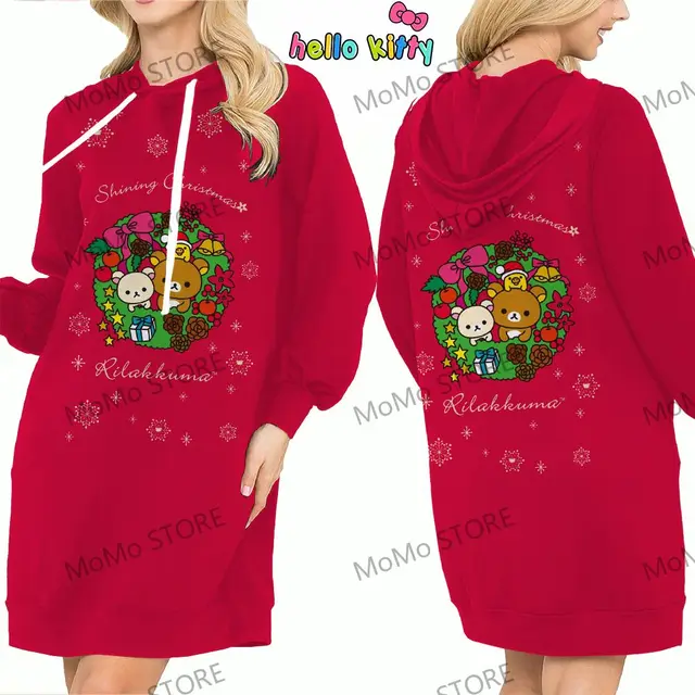 Autumn 3D Print Women's Hoodie Dress Winter Hello Kitty Christmas