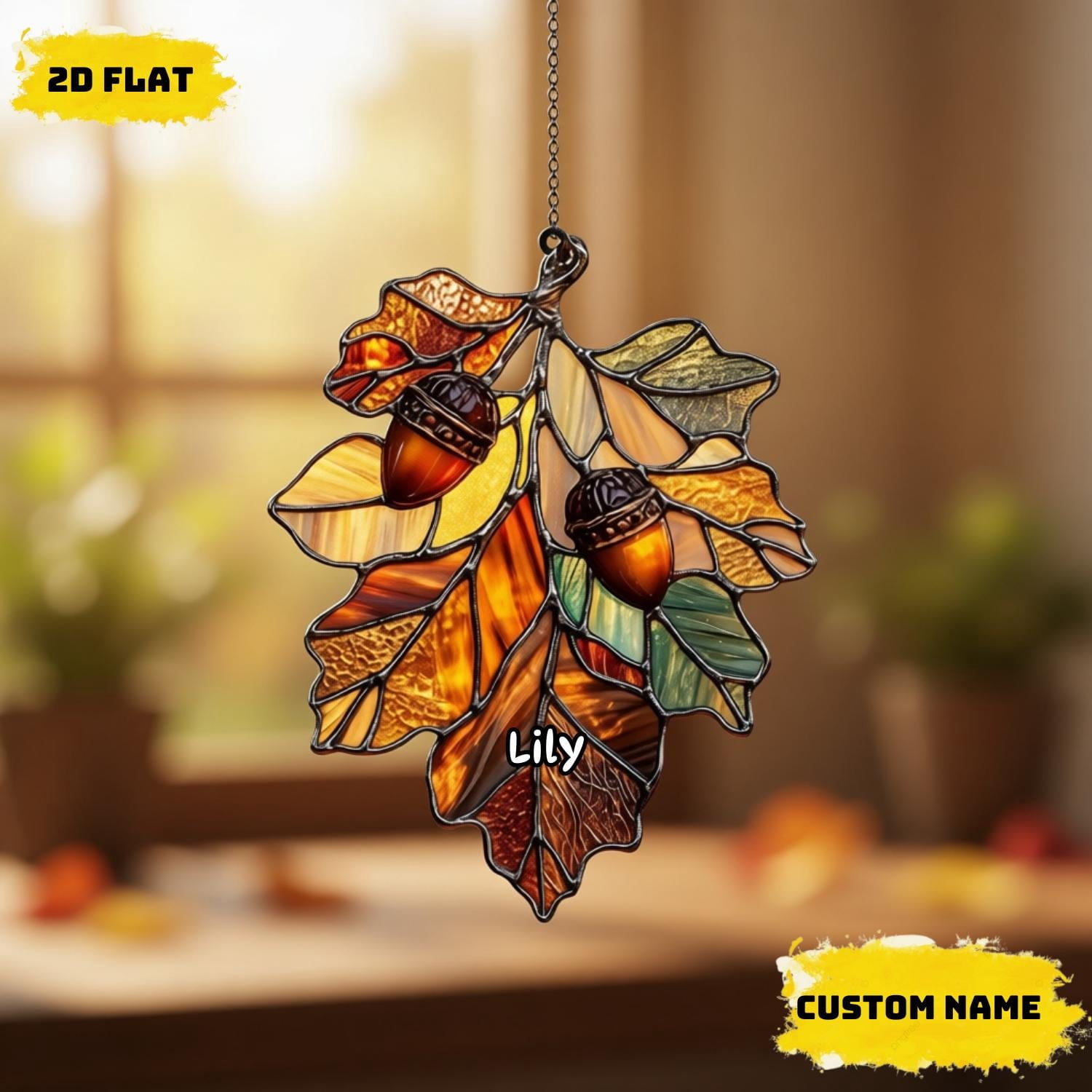 Autumn Acorn Oak Leaf Acrylic Suncatcher Woodland Window Hanging ...
