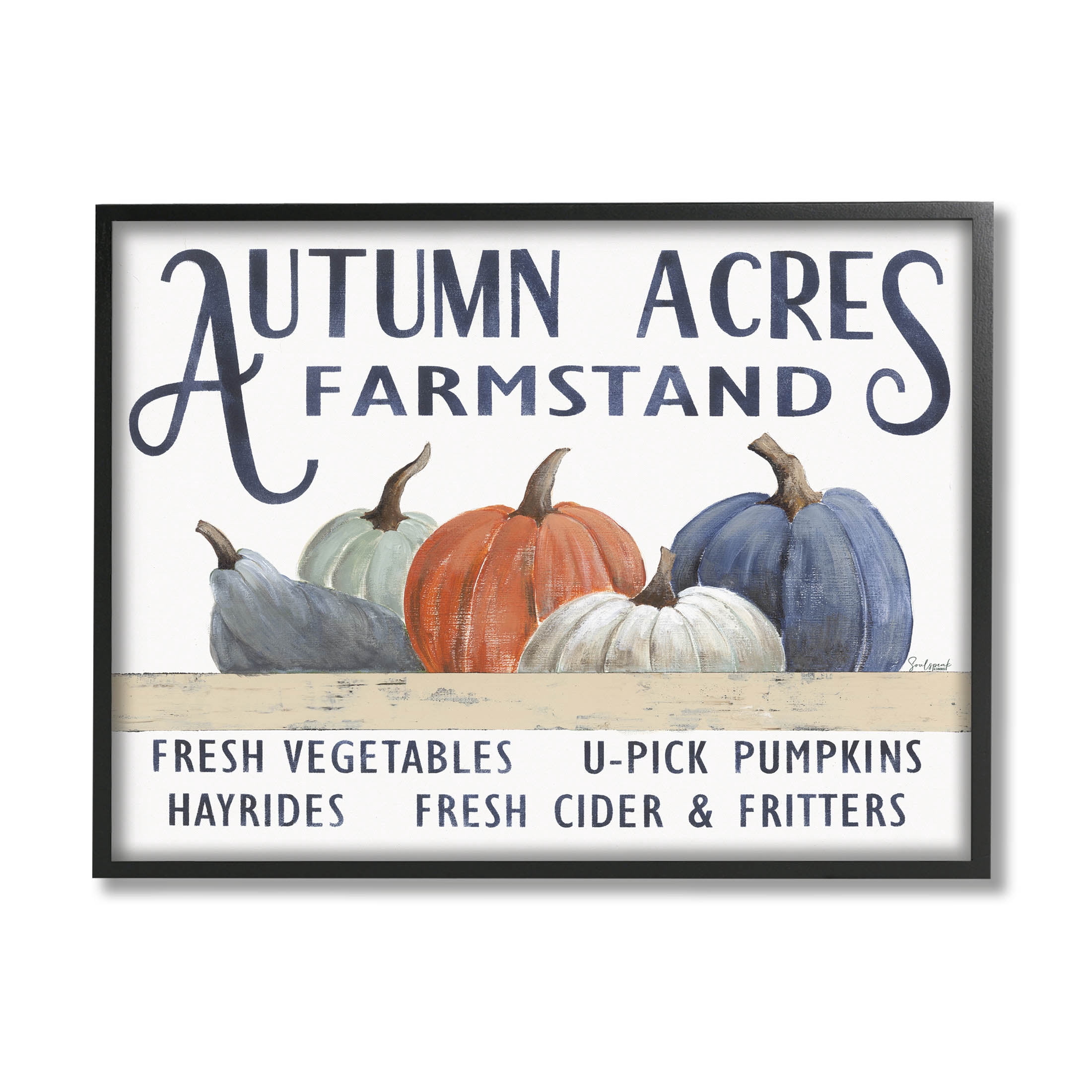 Autumn Acres Farmstand Fall Signage Holiday Graphic Art Black Framed Art Print Wall Art