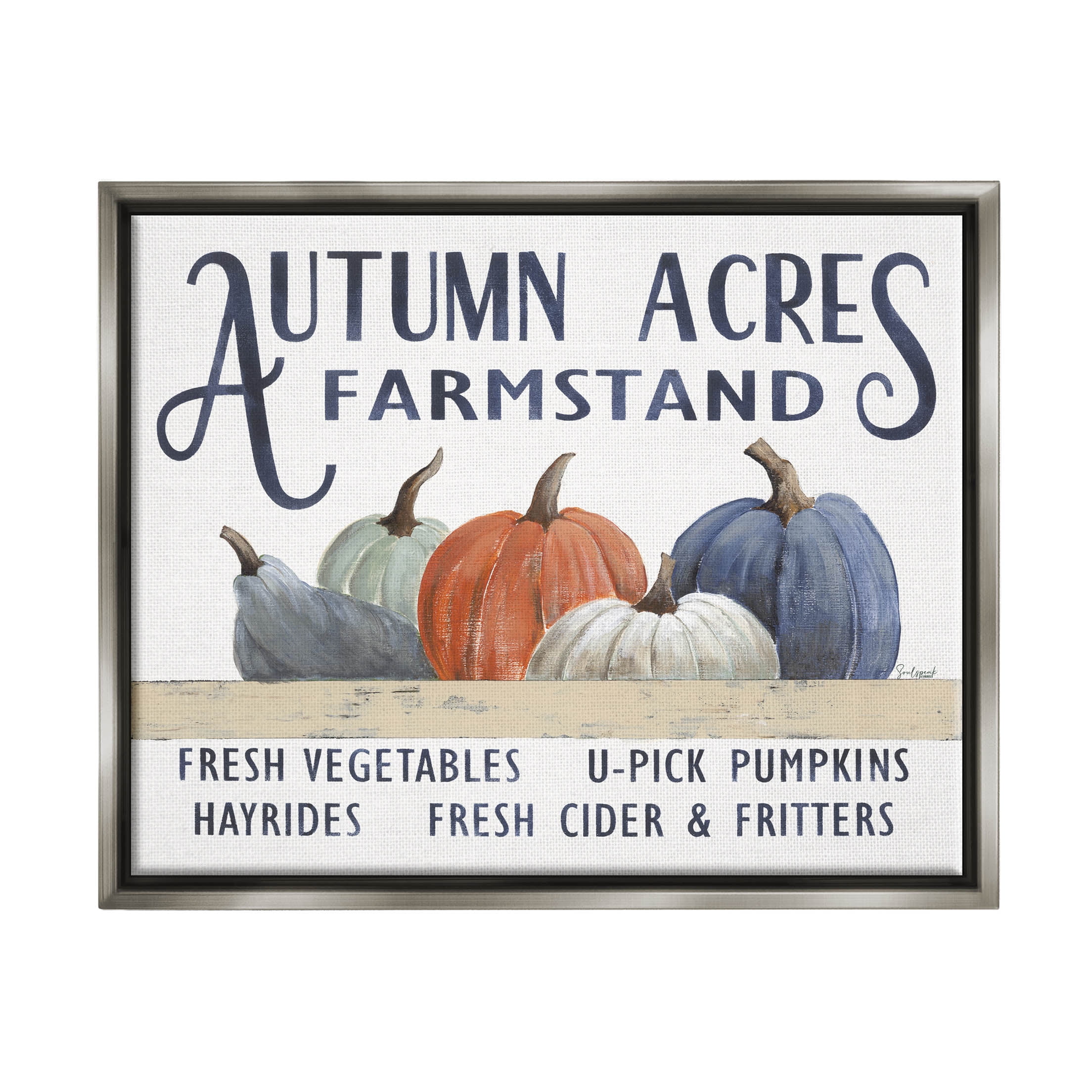Autumn Acres Farmstand Fall Signage Holiday Graphic Art Luster Gray Framed Art Print Wall Art