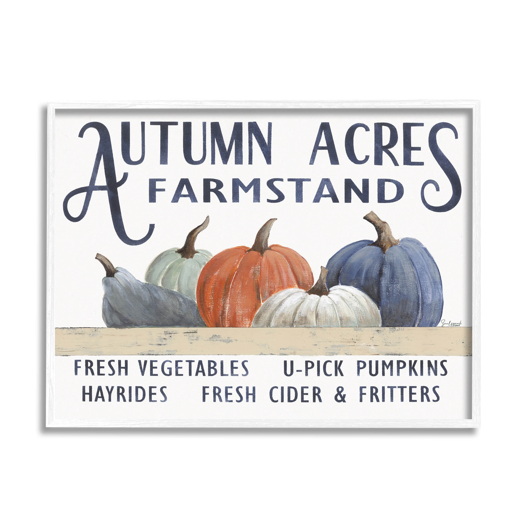 Autumn Acres Farmstand Fall Signage Holiday Graphic Art White Framed Art Print Wall Art