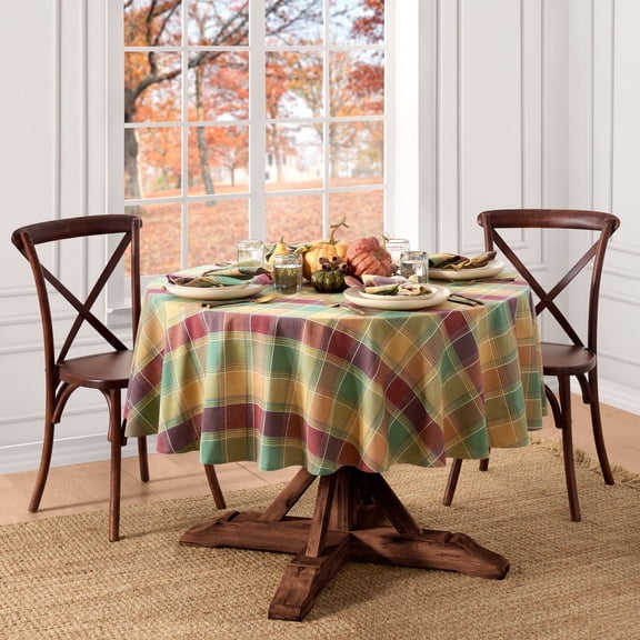 Threadmade Autumn Acres Plaid Tablecloth, Multicolor - 60"W x 84"L Oval