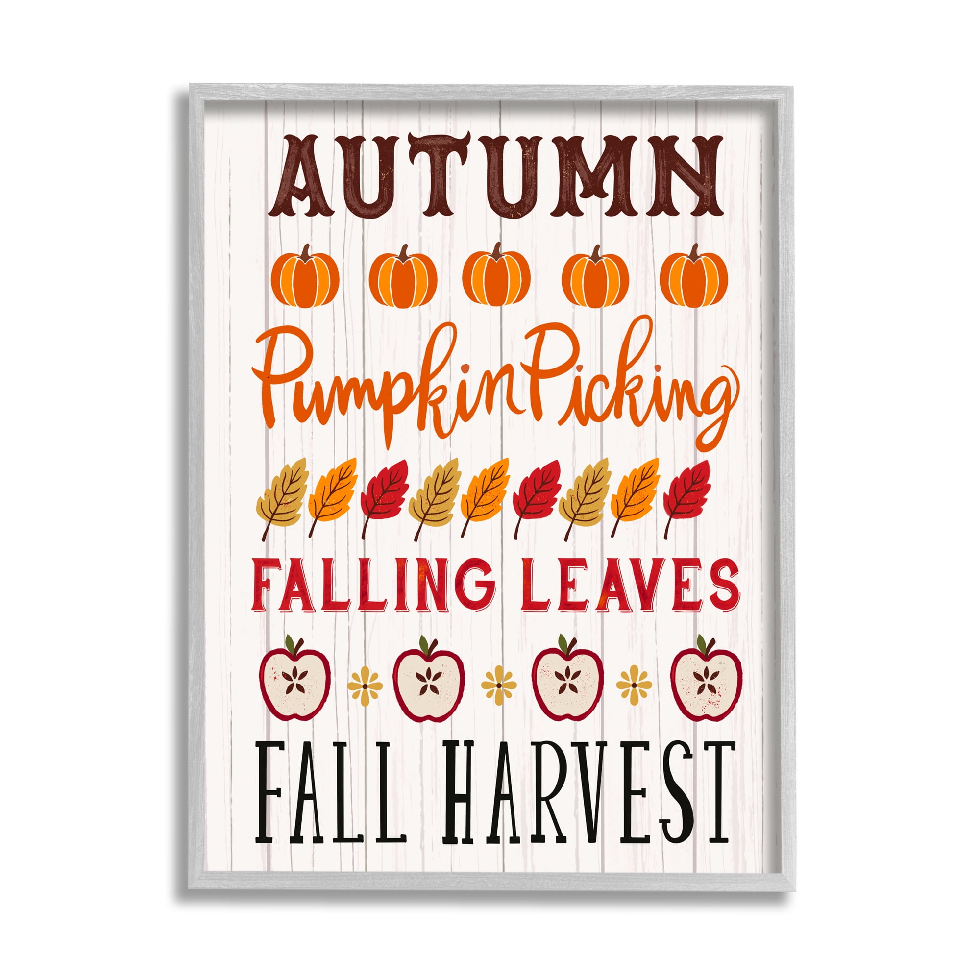 Autumn Activities List Rustic Pumpkins Apples Leaves Holiday Graphic Art Framed Art Print Wall Art