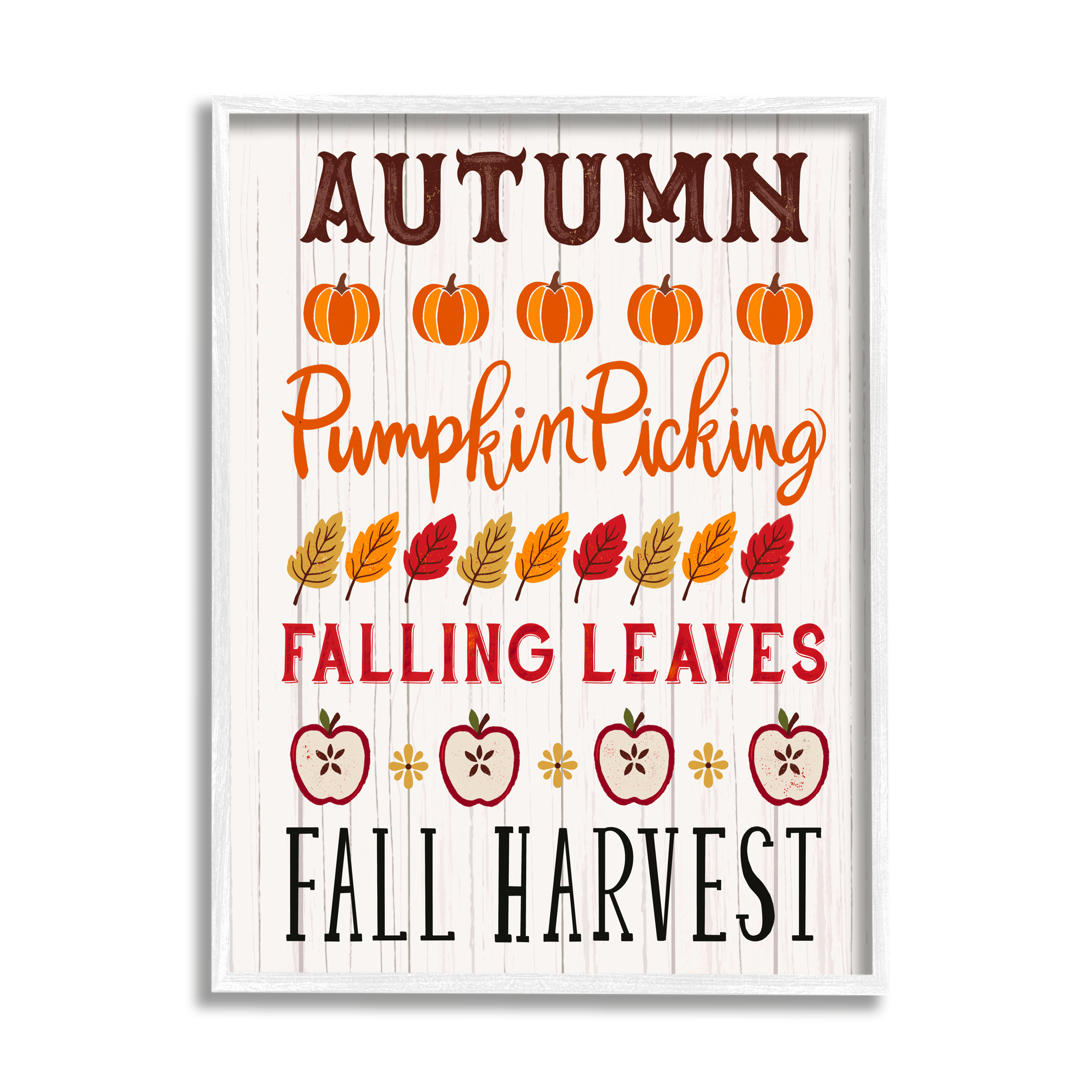 Autumn Activities List Rustic Pumpkins Apples Leaves Holiday Graphic Art Framed Art Print Wall Art