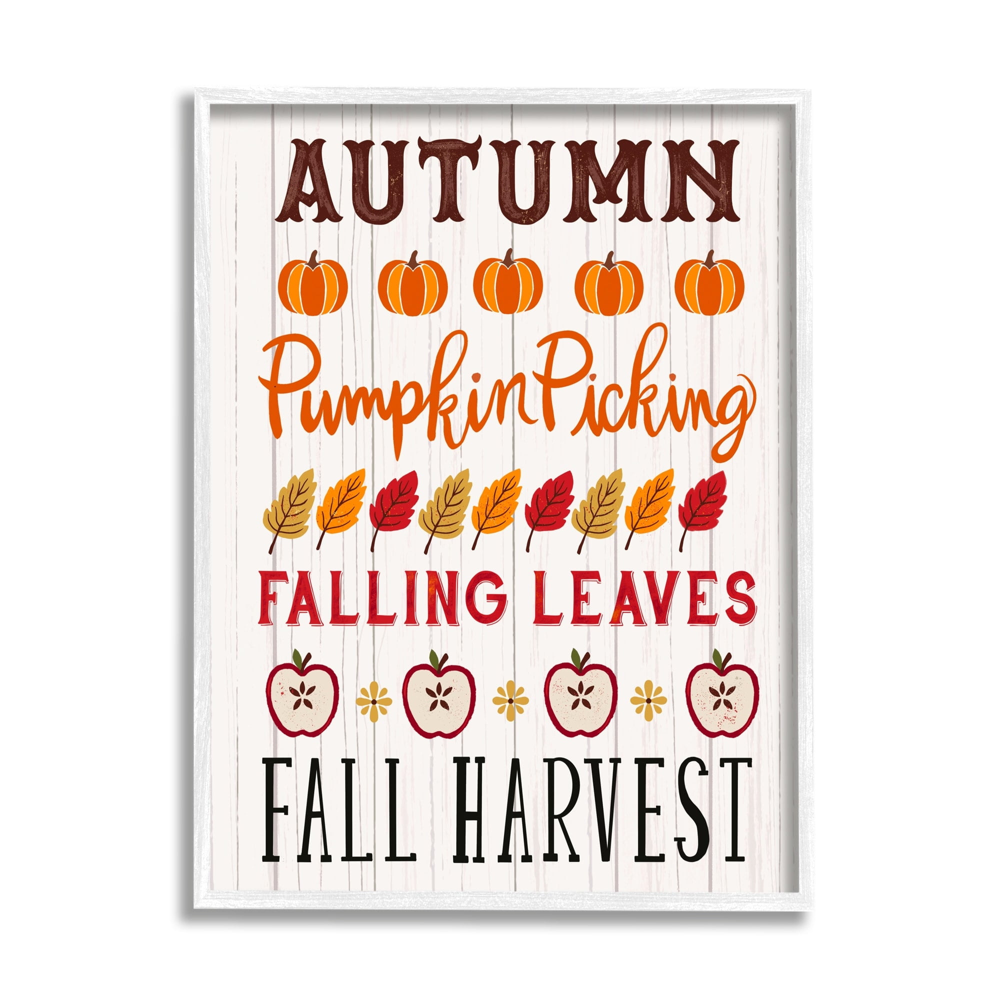 Autumn Activities List Rustic Pumpkins Apples Leaves Holiday Graphic Art Framed Art Print Wall Art