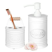 Autumn Alley 2 Piece Bathroom Accessories White Metal Set, Farmhouse Soap Dispenser & Toothbrush Holder