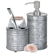 Autumn Alley 2 Piece Galvanized Bathroom Set – Metal Farmhouse Soap Dispenser & Rustic Toothbrush Holder
