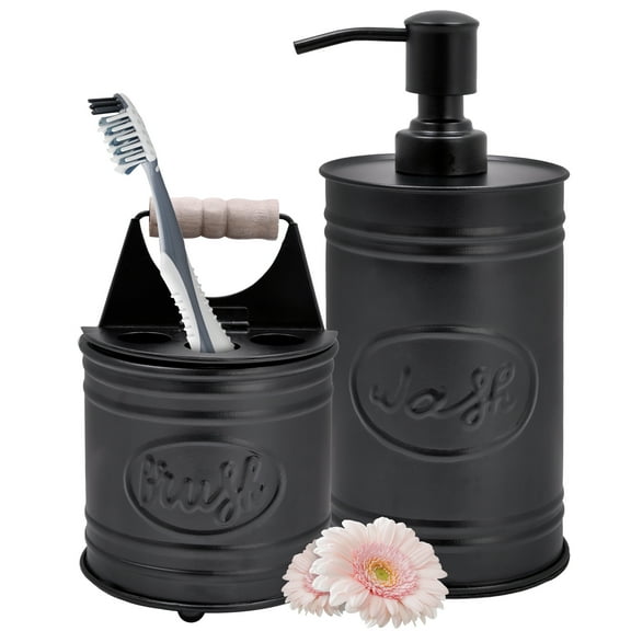 Autumn Alley 2 Piece Matte Black Bathroom Accessories Set- Soap Dispenser & Toothbrush Holder for Farmhouse Bathroom