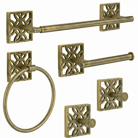 Aurtumn Alley Bathroom Wall Mounted Towel Bars with Accessories Included, Vintage Brass,  5 Count