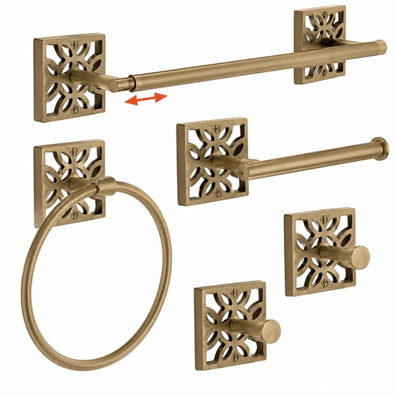 Autumn Alley 5-Piece Bathroom Hardware Set, Antique Gold (Muted, Not Shiny), Wall Mounted Towel Bar, Towel Ring, Toilet Paper Holder & Robe Hooks, Metal Bath Accessories