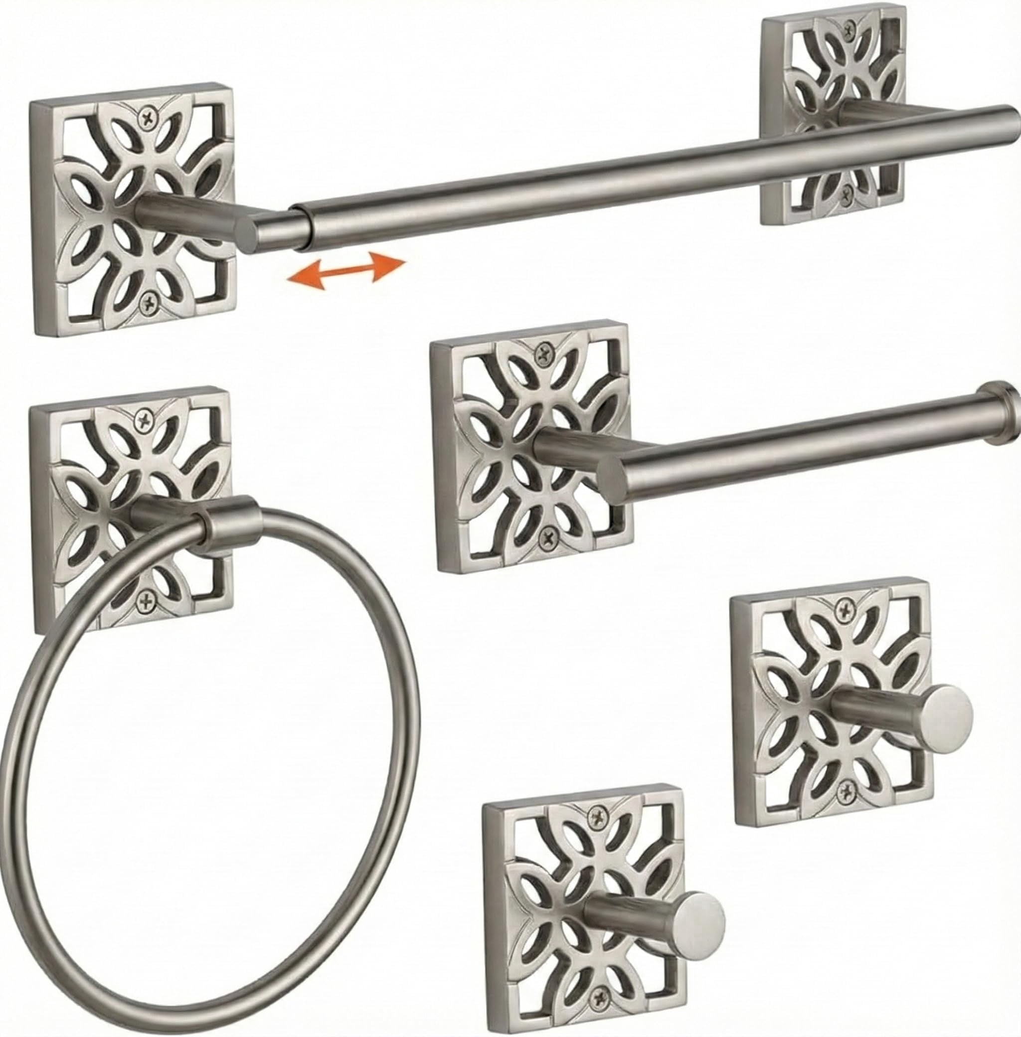 Autumn Alley 5 Pieces Nickel Bathroom Accessories Set, Wall Mounted – Silver Toilet Paper Holder, Chrome Bath Towel Holder, Brushed Nickel Towel Ring & Silver Bathroom Accessories Set