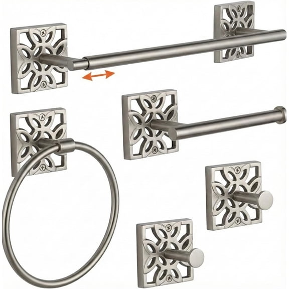 Autumn Alley 5 Pieces Nickel Bathroom Accessories Set, Wall Mounted Silver Toilet Paper Holder, Chrome Bath Towel Holder, Brushed Nickel Towel Ring & Silver Bathroom Accessories Set