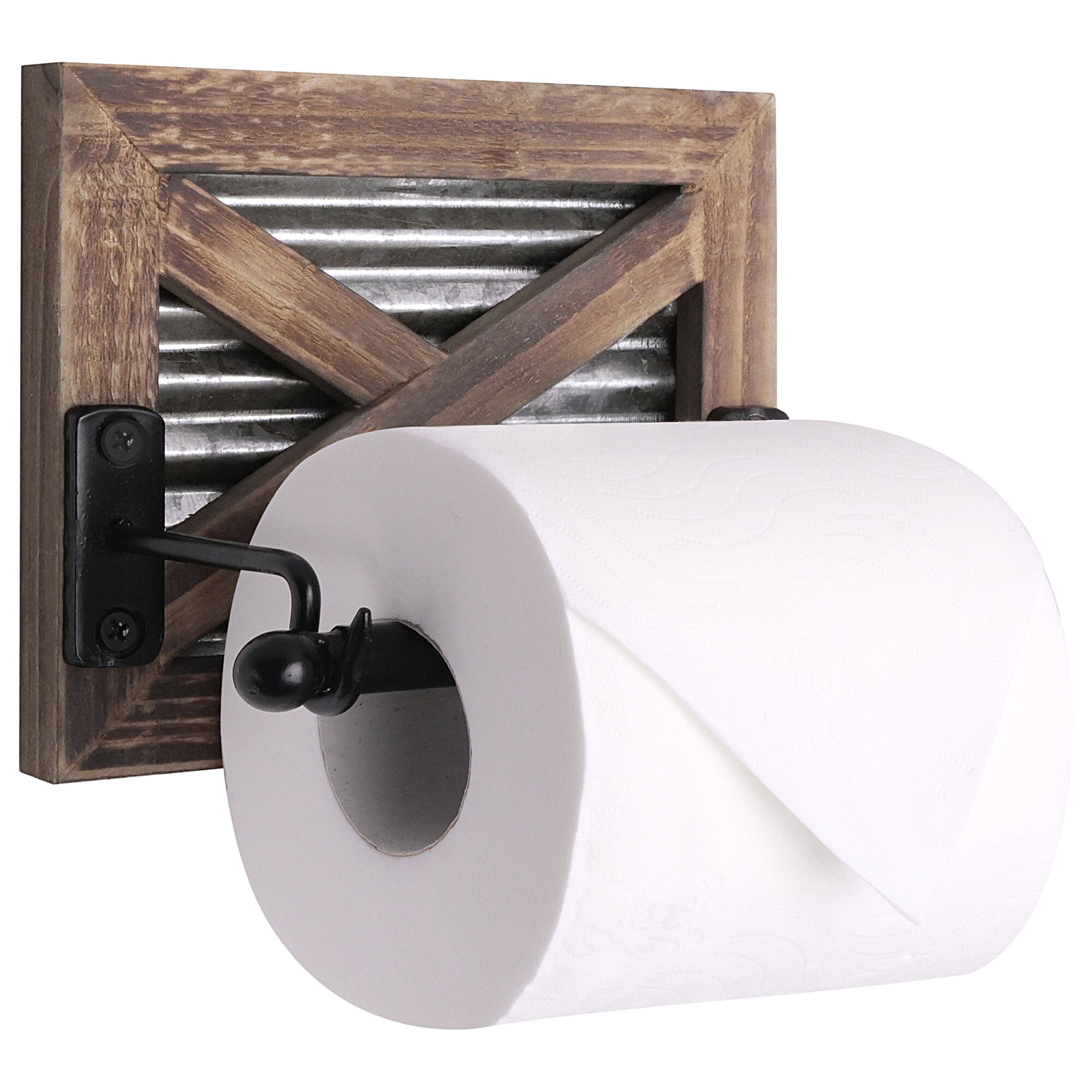 Rustic Brown Wood and Metal Wall-Mounted Toilet Paper Holder