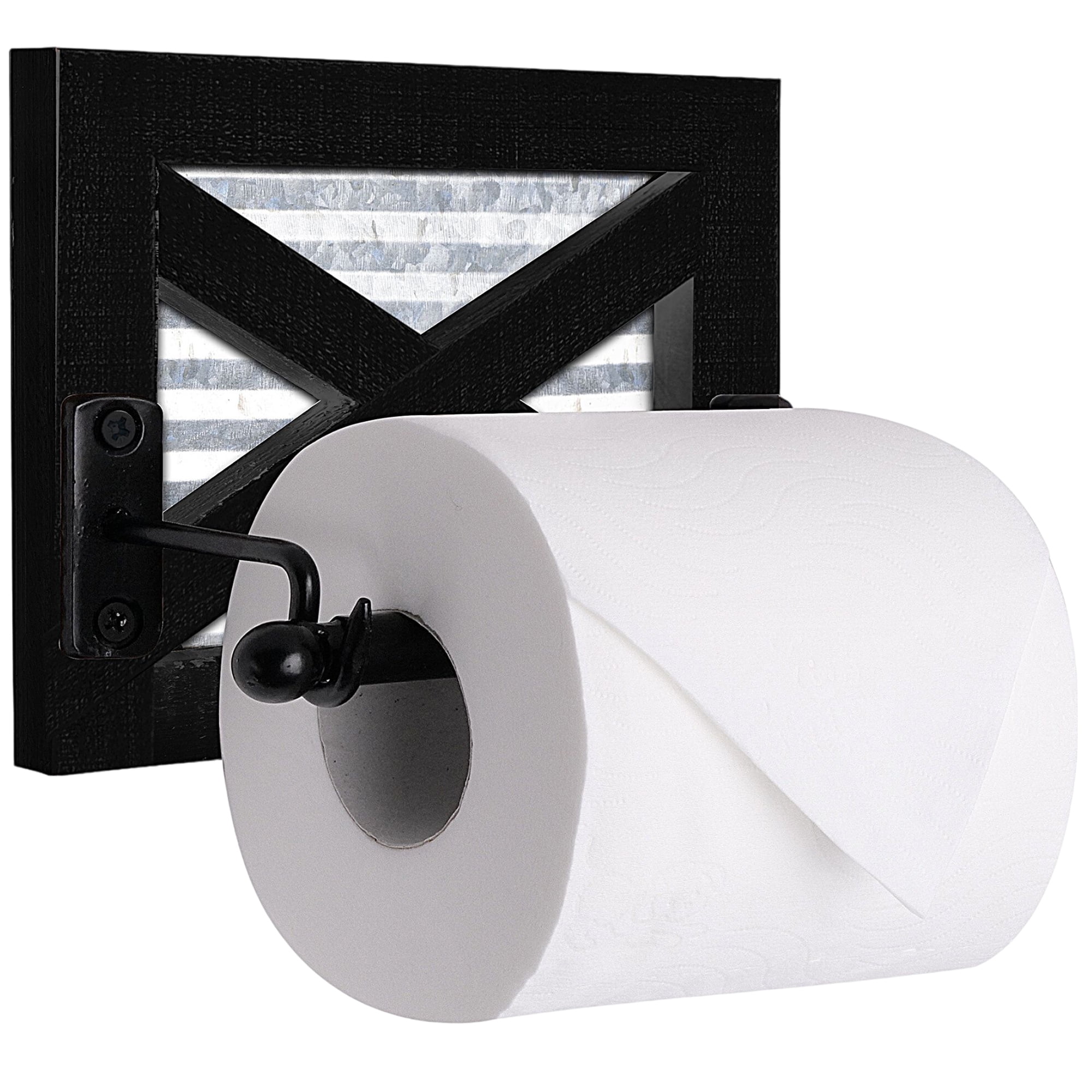 Black Wood and Metal Farmhouse Toilet Paper Holder