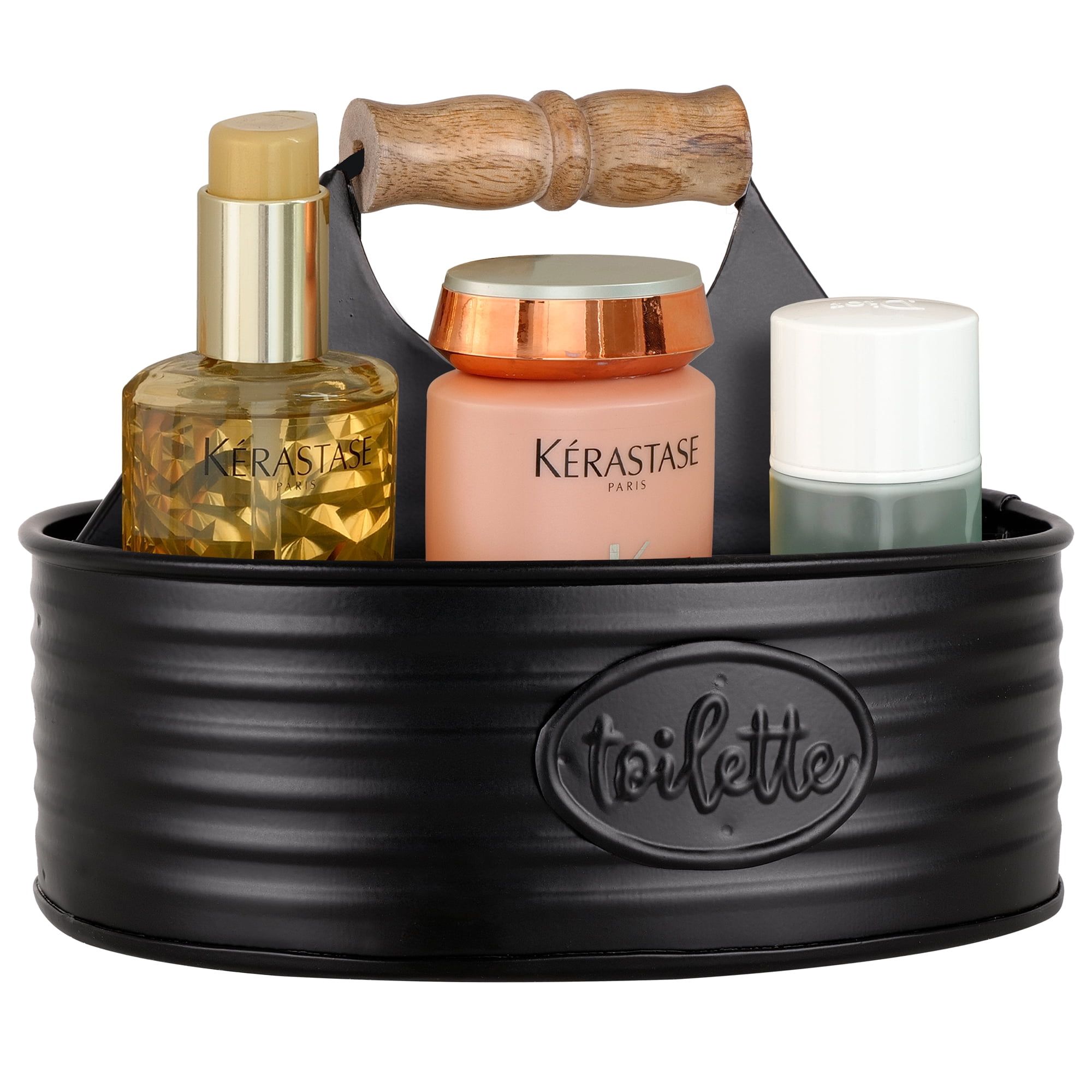 Black Metal Rustic Farmhouse Bathroom Organizer with Wooden Handle