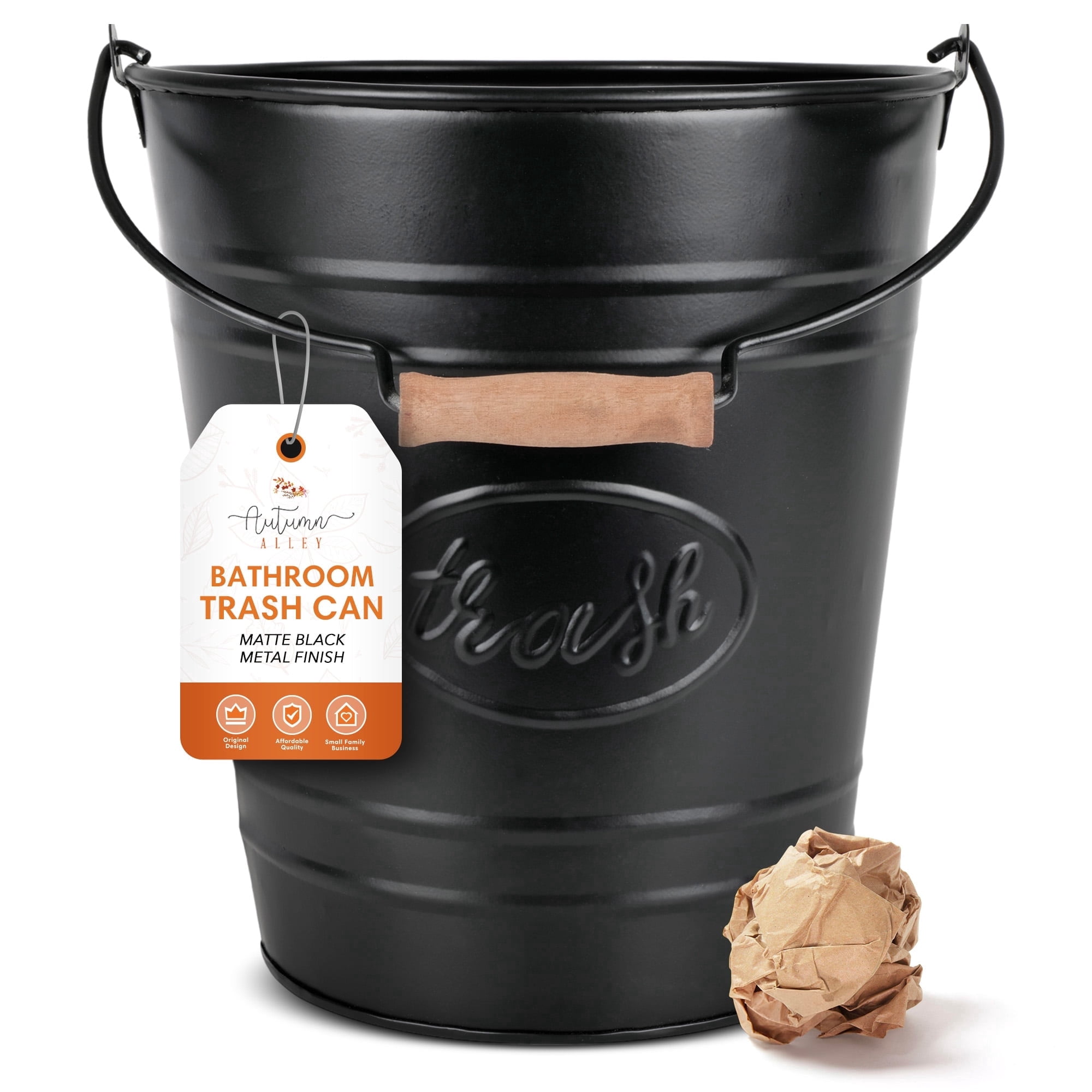 Autumn Alley Black Metal Farmhouse Trash Can 7L - Rustic Farmhouse Bathroom Decor