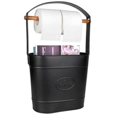Autumn Alley Black Standing Toilet Paper Holder with Bucket Extra Roll Storage