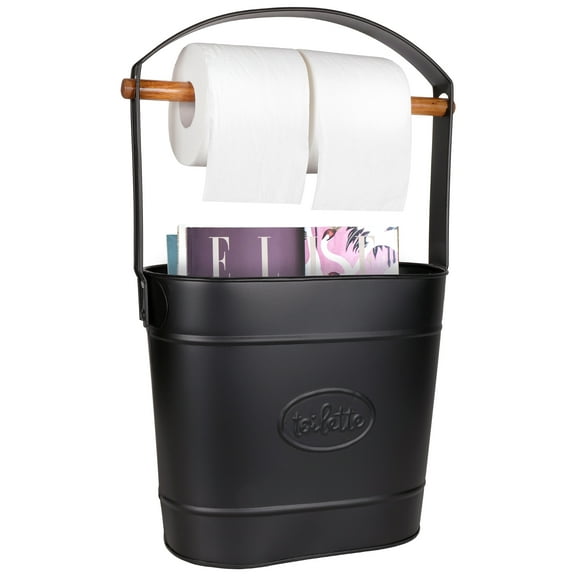 Autumn Alley Black Standing Toilet Paper Holder with Bucket Extra Roll Storage