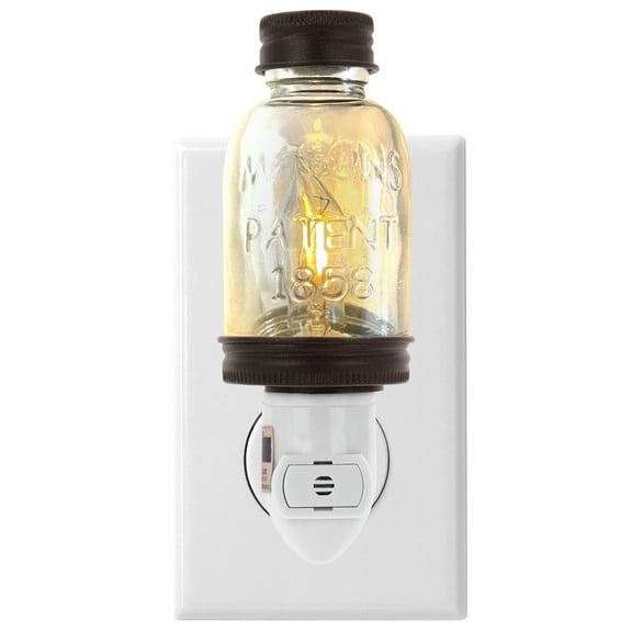 Autumn Alley Bronze Mini Mason Jar Nightlight with Warm Light .3 Watt LED Bulb - Perfect Gift