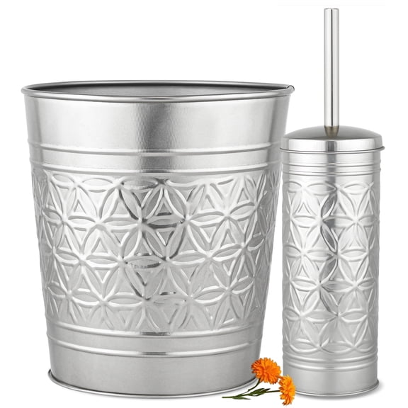 Autumn Alley Brushed Nickel Bathroom Trash Can and Toilet Bowl Brush with Holder - Silver Bathroom Garbage Can Set for Charming Bathroom Accessories Dcor