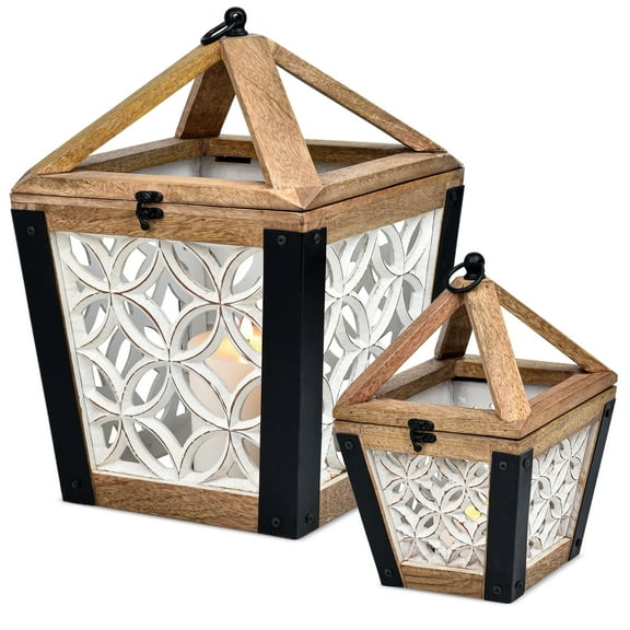 Autumn Alley Decorative Wooden Candle Lantern Set - 2 Pieces