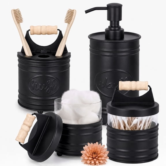 Autumn Alley Farmhouse 4-Piece Bathroom Accessories Set in Galvanized Black, Farmhouse Rustic Décor