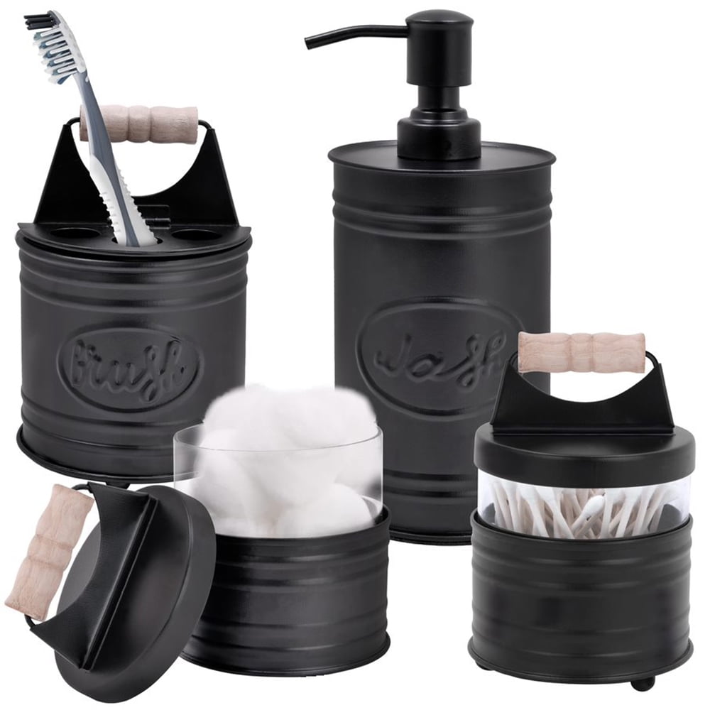 Black Galvanized Metal and Glass 4-Piece Bathroom Set
