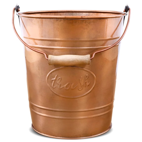 Autumn Alley Farmhouse Bathroom Trash Can - Copper Trash Can Bucket with Wooden Handle for Rustic Bathroom, Farmhouse Kitchen, Country Home Décor, 7 Liter, Copper
