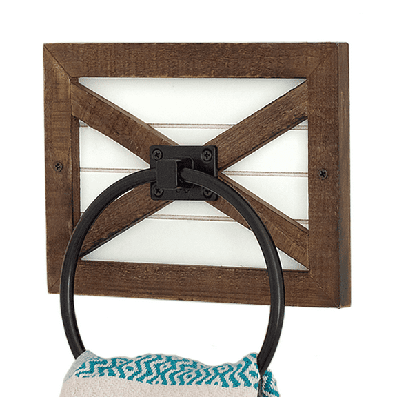 Autumn Alley Farmhouse Decor Hand Towel Ring for Bathroom - Rustic Towel Holder/Rack, Wall Mounted, Mix of Wood, Unique Shiplap & Black Ring