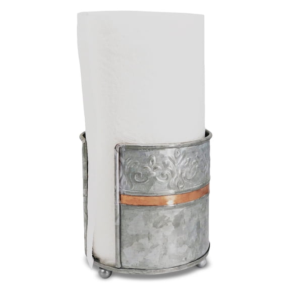 Autumn Alley Farmhouse Galvanized Paper Towel Holder with Copper Band – Countertop Standing – Vintage Style