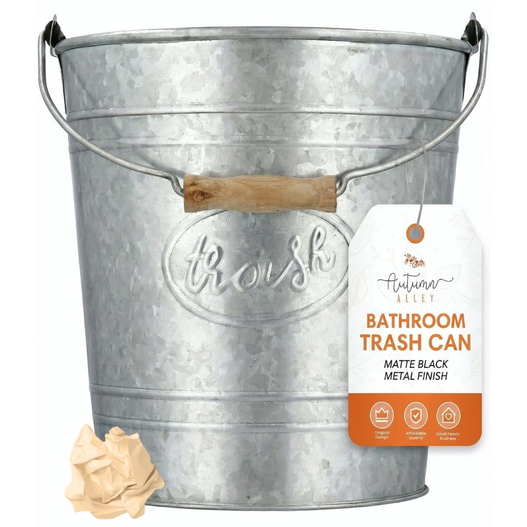 Autumn Alley Farmhouse Galvanized Trash Can Pail Rustic Bathroom Accessories