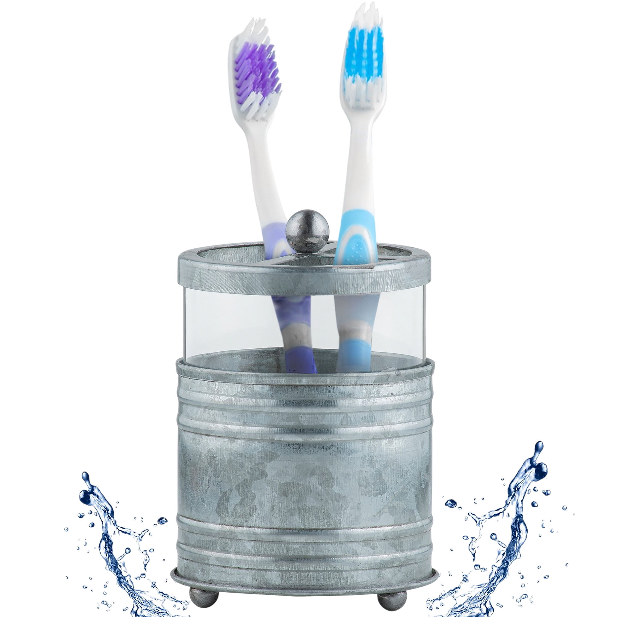 Galvanized Gray Glass Rustic Farmhouse Toothbrush Holder