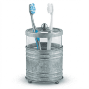 Autumn Alley Farmhouse Glass and Galvanized Gray Rustic Farmhouse Toothbrush Holder - Farmhouse Bathroom Accessories