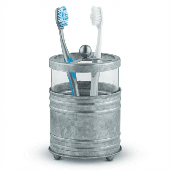 Autumn Alley Farmhouse Glass and Galvanized Gray Rustic Farmhouse Toothbrush Holder - Farmhouse Bathroom Accessories