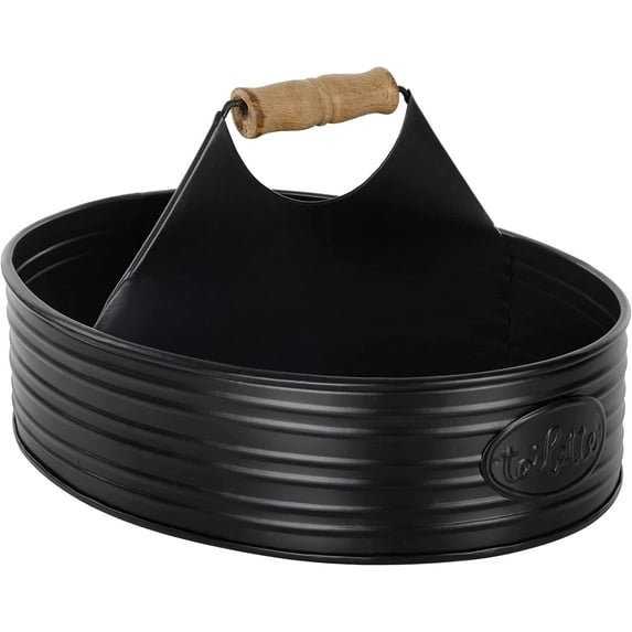 Autumn Alley Farmhouse Rustic Shower Caddy Basket for Bathroom - Toiletries Countertop Organizer, Decorative Bathroom Caddy, Bathroom Accessories with Toilette Label, 11" x 6.25", Black, Large